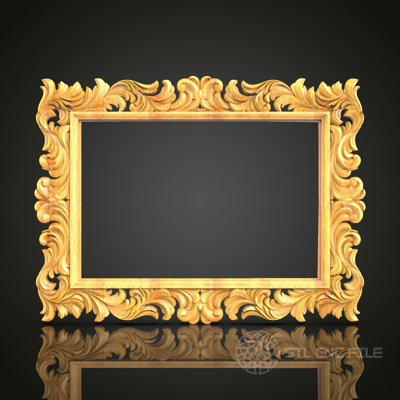 Opulent Baroque-Style Mirror Frame STL Model for CNC Router - Artcam, Aspire Compatible, Majestic Wood Art Decor