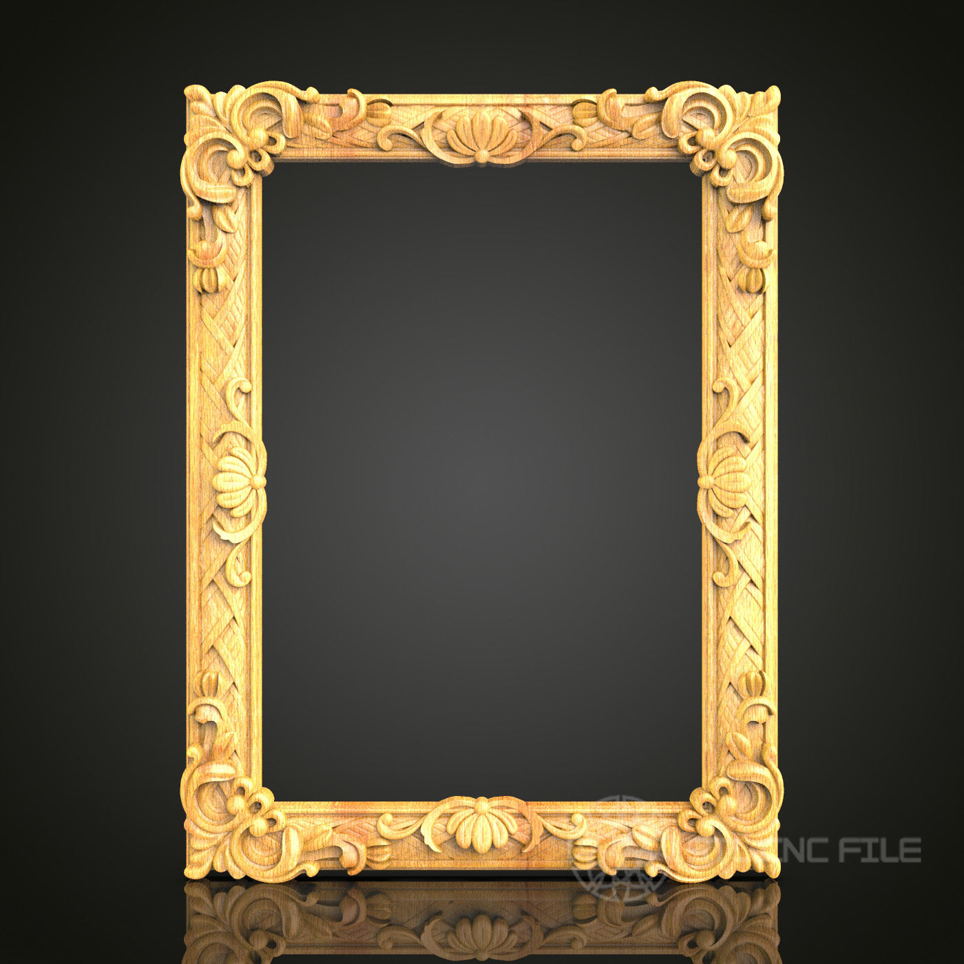 Ornate Floral and Ribbon Wood Frame STL Model, Perfect for CNC Routers - Artcam, Aspire Compatible - Ideal for Wall Art and Decor