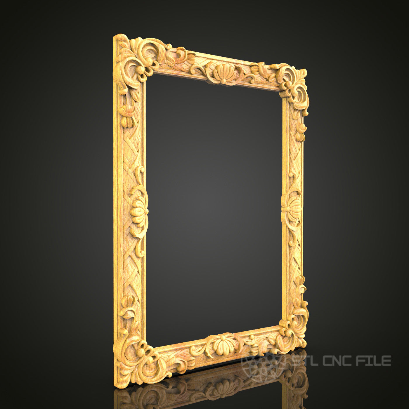 Ornate Floral and Ribbon Wood Frame STL Model, Perfect for CNC Routers - Artcam, Aspire Compatible - Ideal for Wall Art and Decor