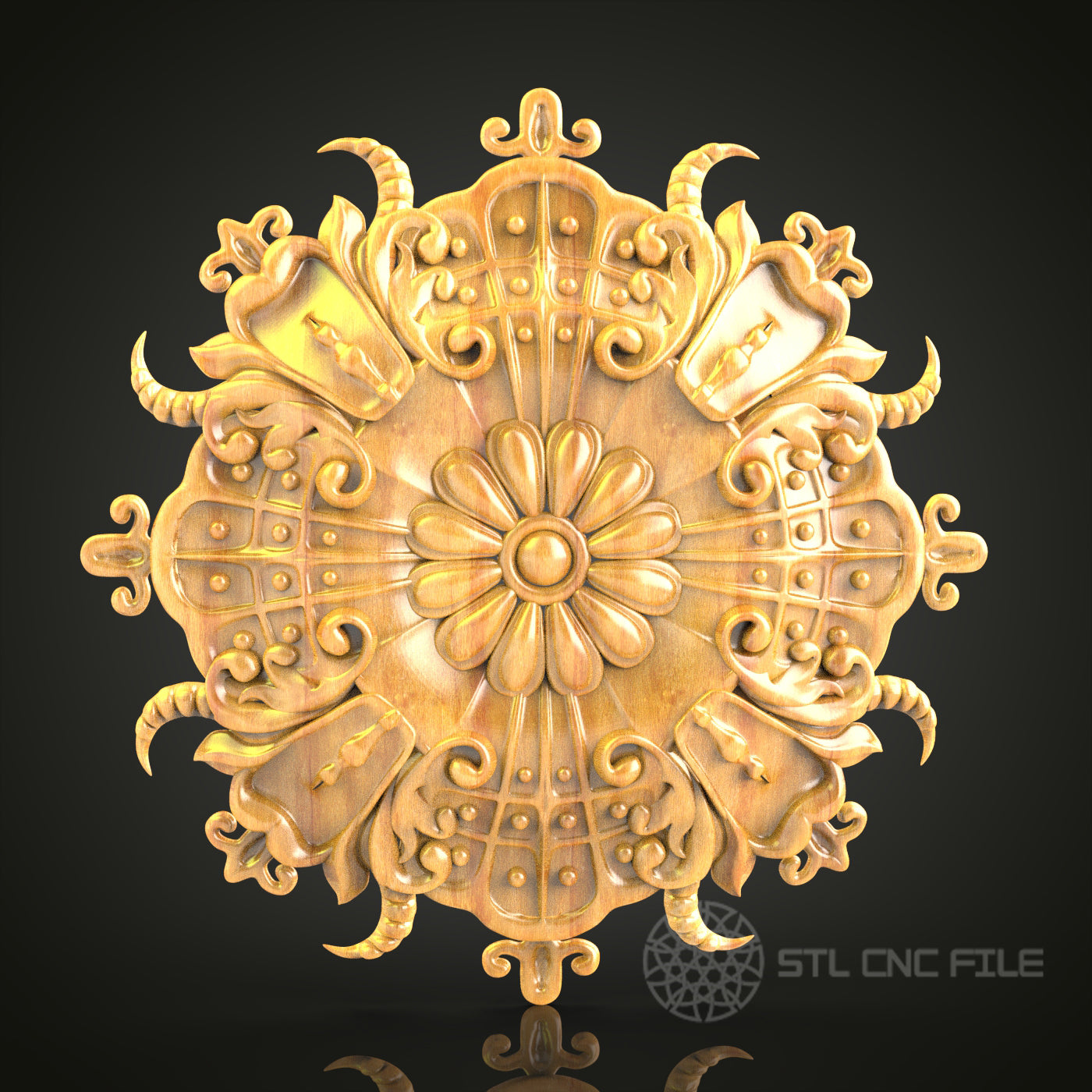 Renaissance Shield and Horns STL Model for CNC Engraving