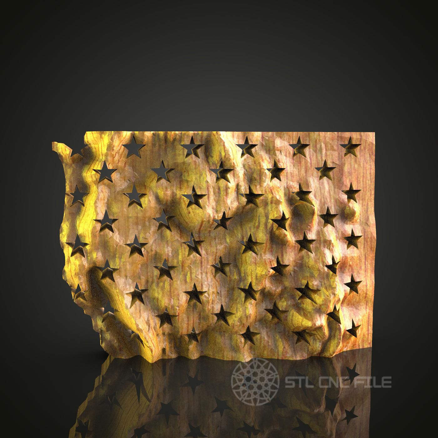 Rustic USA Map with Stars STL Model for CNC Router Engraver, Wall Decor Artcam Aspire CNC Files