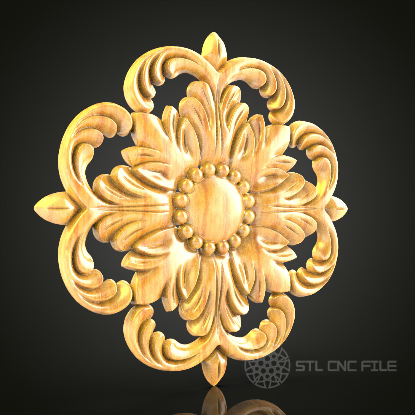 STL Model Flower Motif - CNC Router Engraver Files for Artcam, Aspire - Wood Art Wall Decor