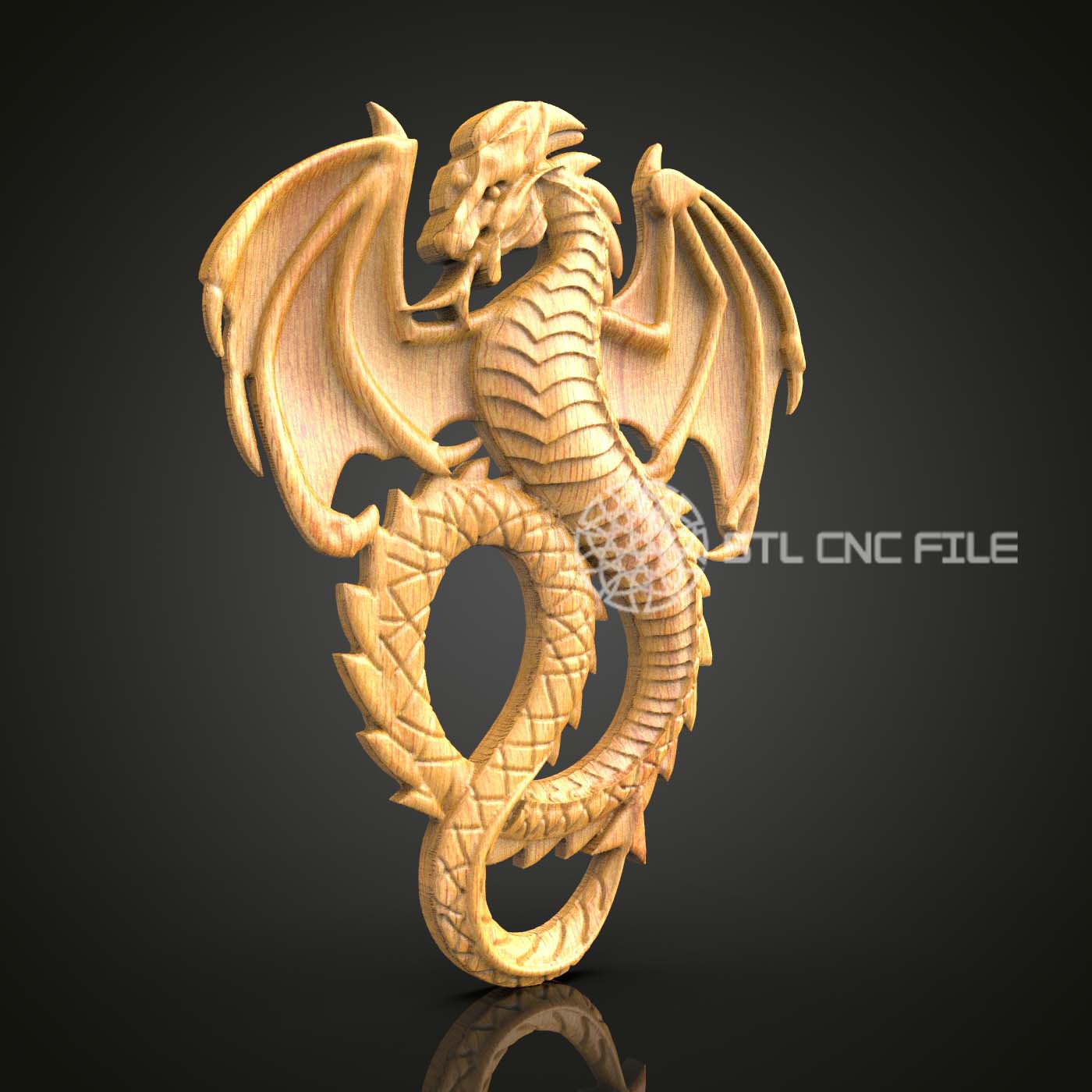 Serpentine Dragon 3D STL Model, CNC Router Engraving File, Mythical Beast Wall Art, Wood Carving Decor, Fantasy Timepiece CNC Design