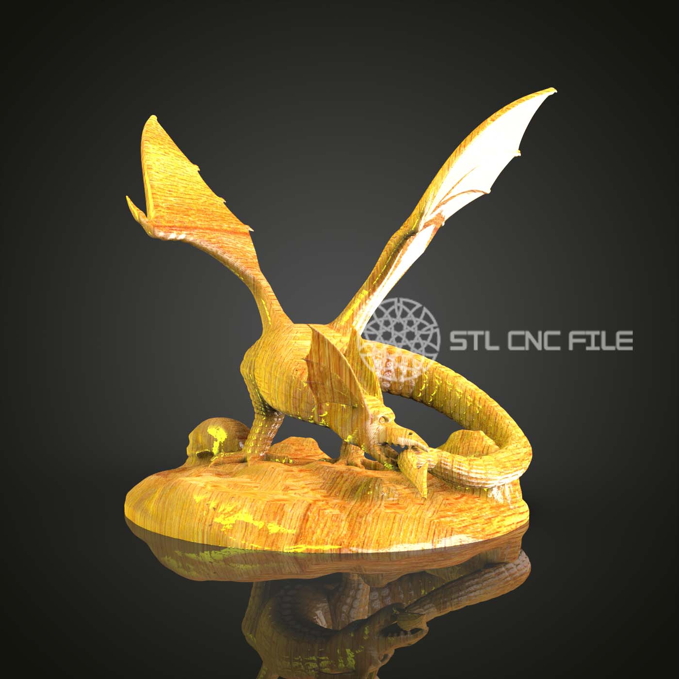 Serpentine Dragon STL Model - Artcam, Aspire CNC Router Engraver Files | Exotic Wood Art, Fantasy Wall Decor