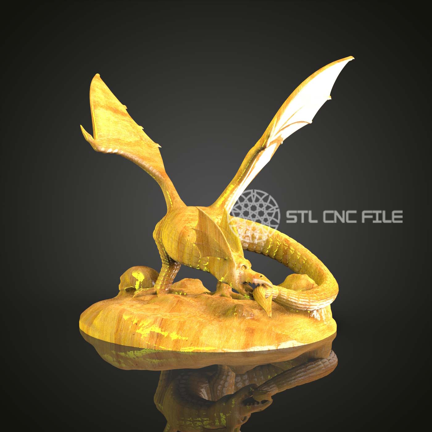 Serpentine Dragon STL Model - Artcam, Aspire CNC Router Engraver Files | Exotic Wood Art, Fantasy Wall Decor