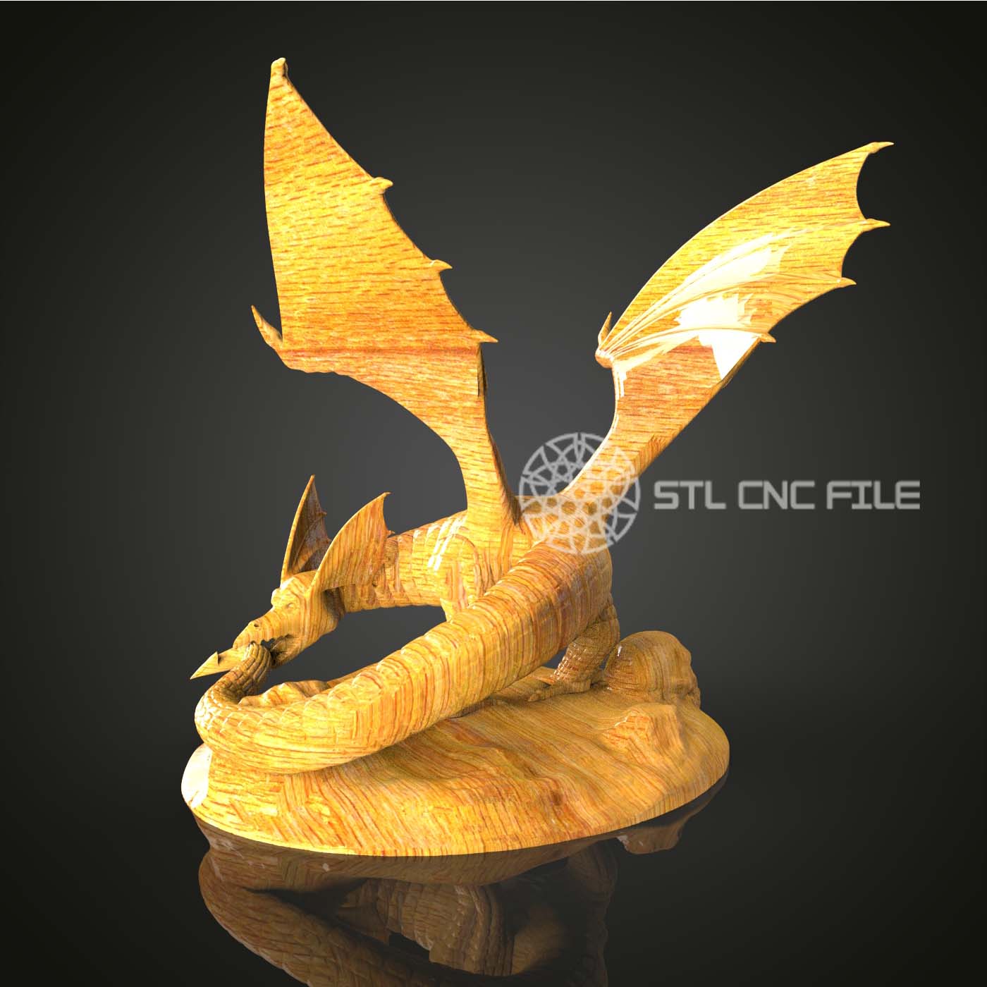 Serpentine Dragon STL Model - Artcam, Aspire CNC Router Engraver Files | Exotic Wood Art, Fantasy Wall Decor