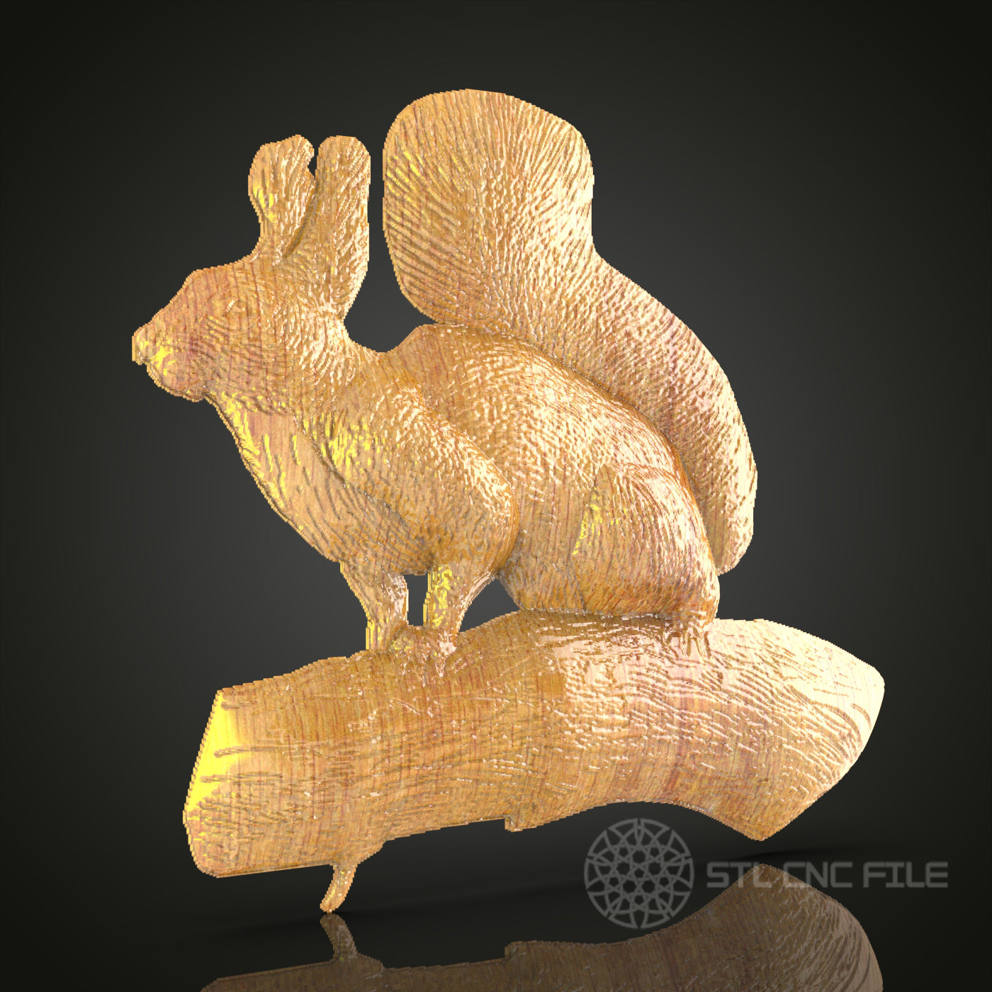 Squirrel on Branch 3D STL Model for CNC Router - Artistic Wood Wall Decor, Artcam, Aspire Files