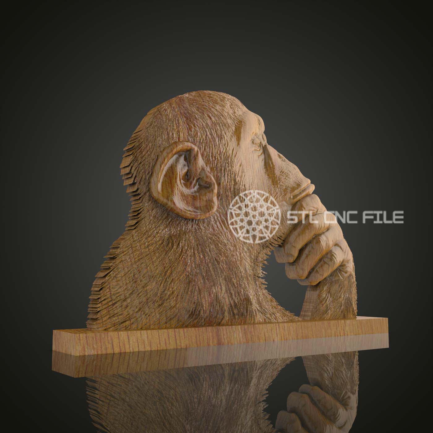 Thoughtful Primate - STL Model for CNC Router, ArtcamAspire Wood Art, Unique Wall Decor