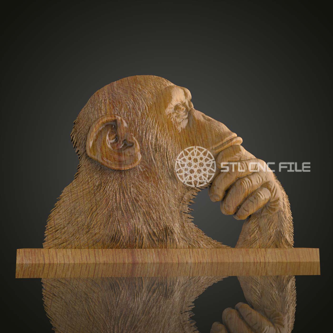 Thoughtful Primate - STL Model for CNC Router, ArtcamAspire Wood Art, Unique Wall Decor
