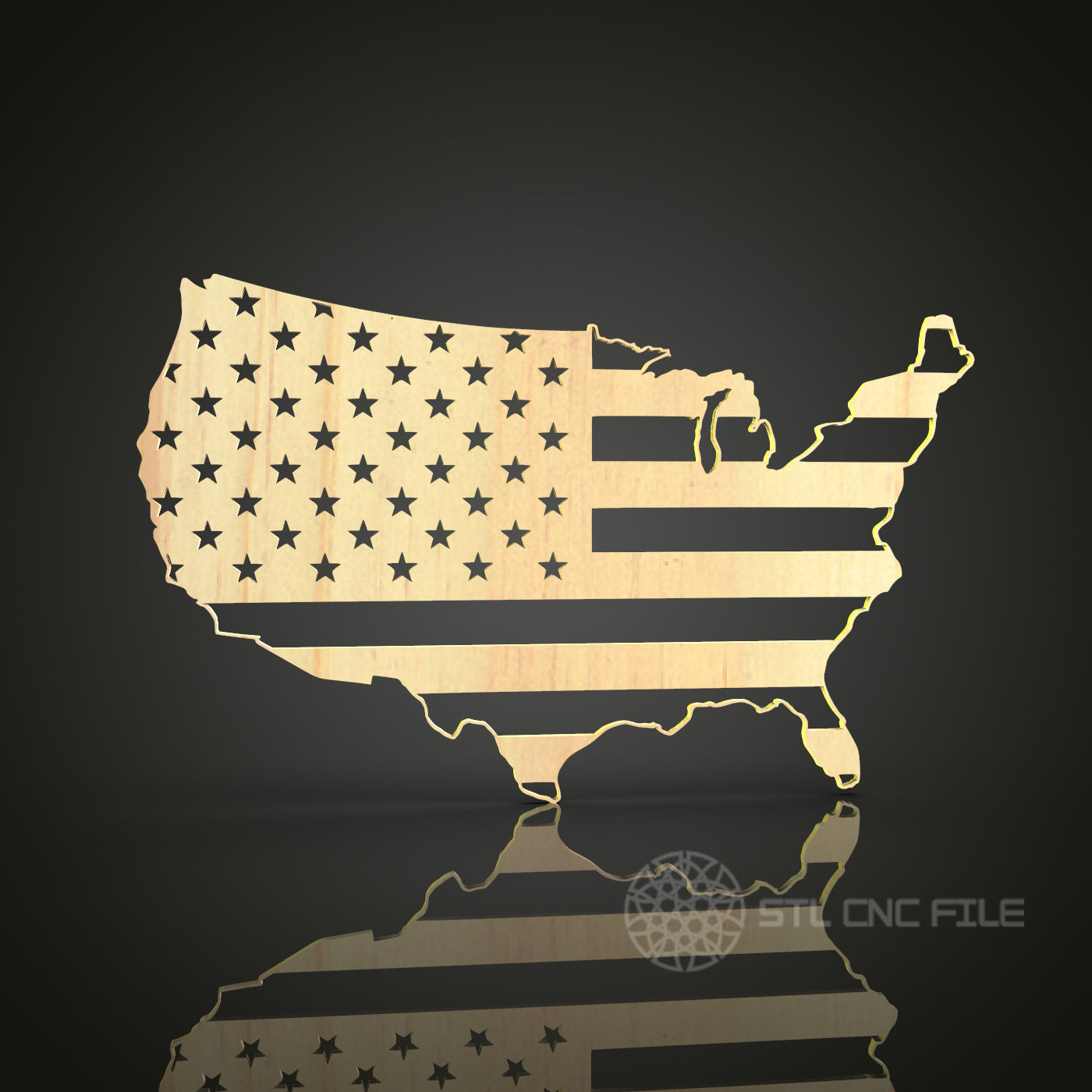 USA Map with American Flag STL Model for CNC Router Engraver, Wall Decor Artcam Aspire CNC Files