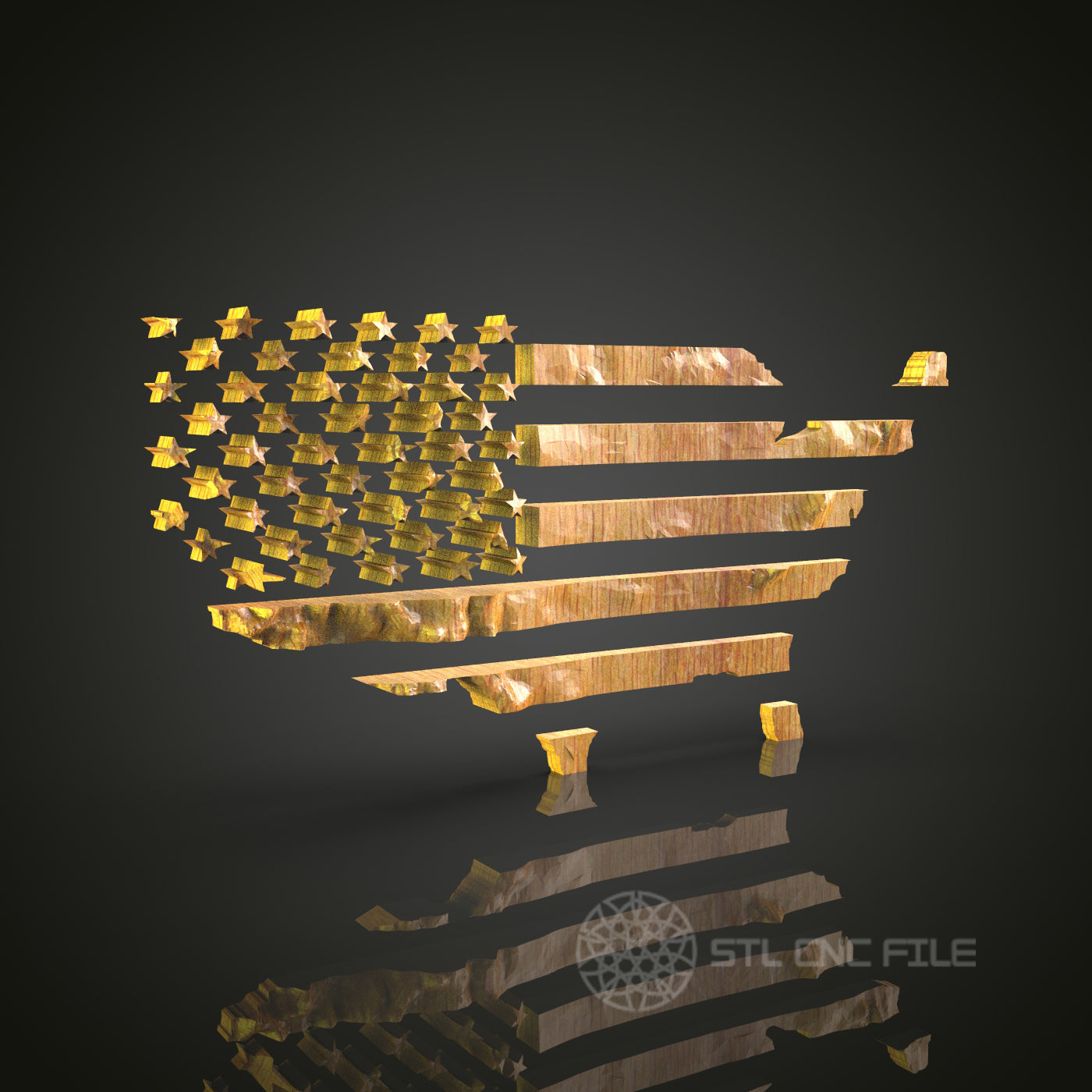 USA Map with Stars and Stripes STL Model for CNC Router Engraver, Wall Decor Artcam Aspire CNC Files