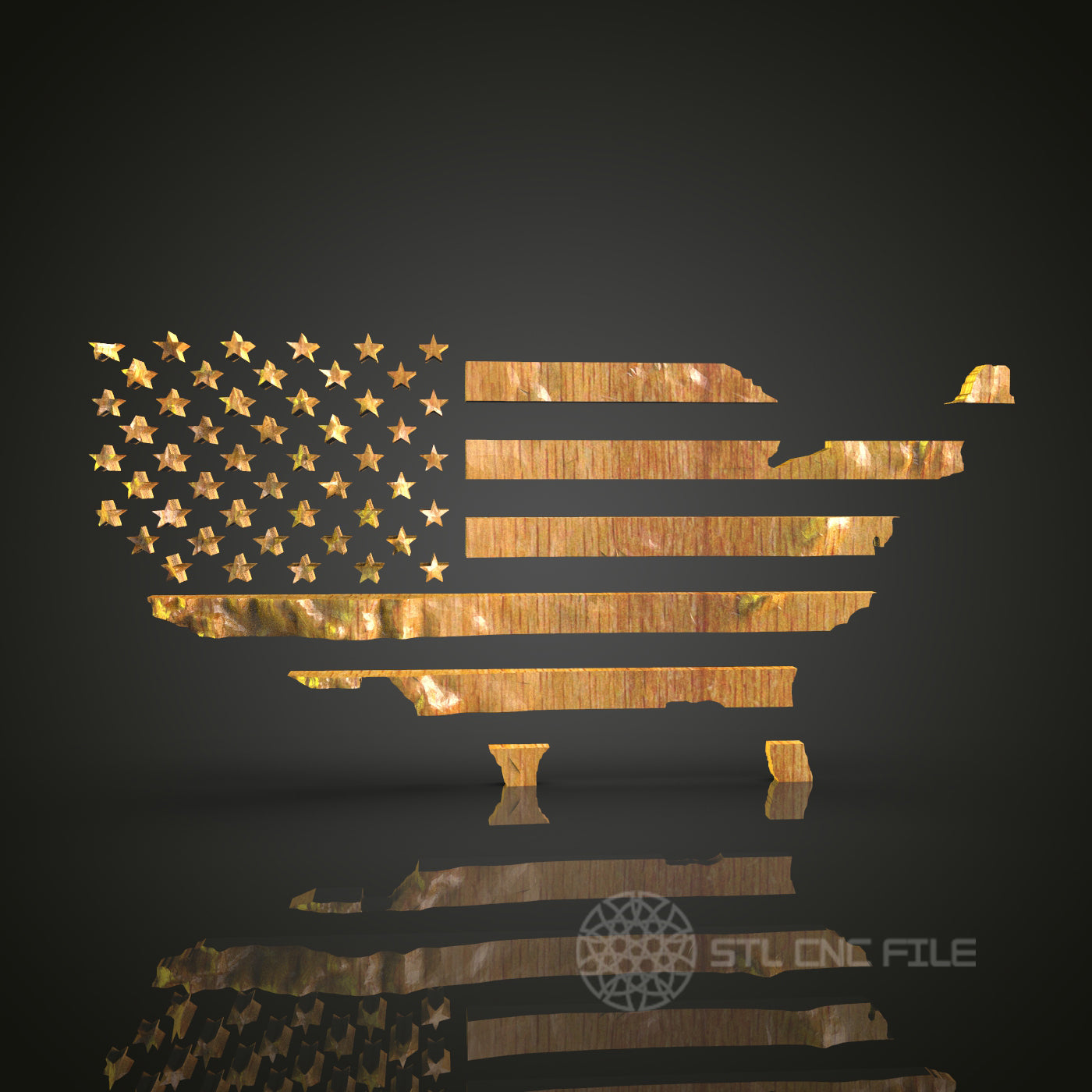USA Map with Stars and Stripes STL Model for CNC Router Engraver, Wall Decor Artcam Aspire CNC Files
