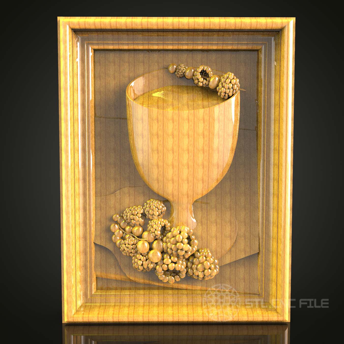 Vineyard Chalice STL Model, CNC Wood Carving File, Wine Lover's Artcam Aspire Decor, Grapes & Goblet Wall Art, Fine CNC Router Detailing