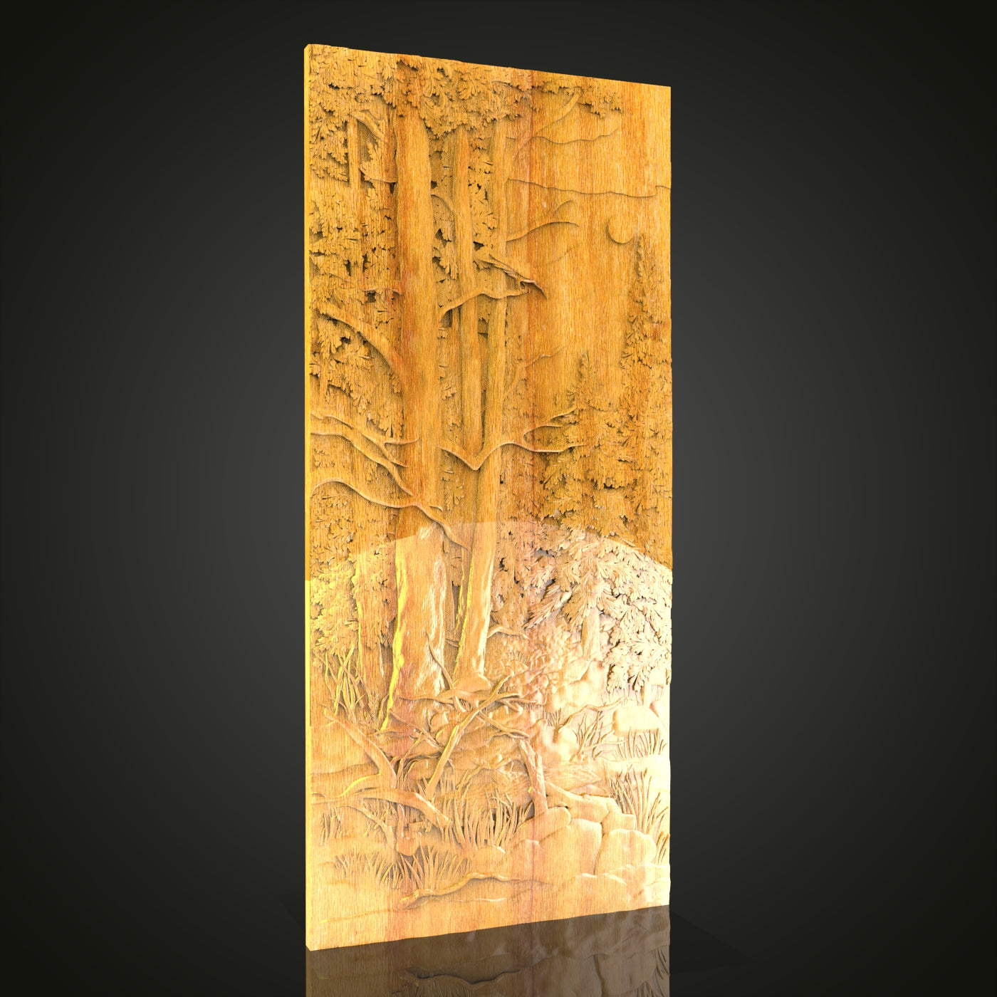 Woodland Scene Relief STL Model for CNC Router - Artcam, Aspire Compatible, Nature Inspired Wood Carving