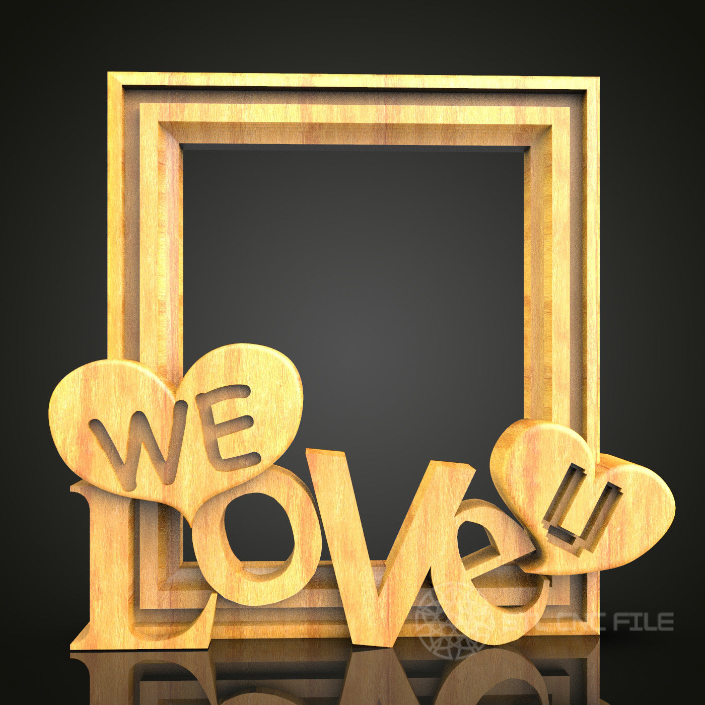 We Love Decorative Photo Frame STL Model for CNC Router, Artcam Aspire Files, Romantic Wall Art