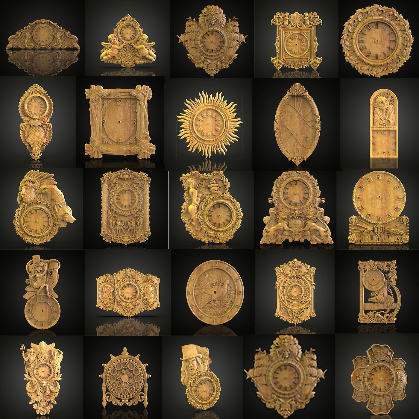 83 Variety Pack of CNC Router STL Models, Clocks and Wall Art Decor, Woodworking Files for Artcam, Aspire, CNC Crafters