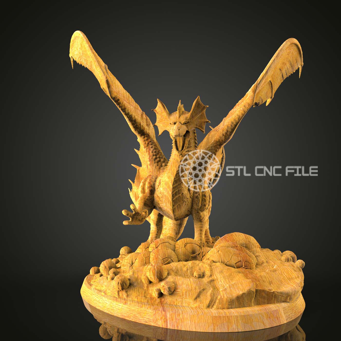 Winged Dragon Roar STL Model – CNC Router Engraving, Wood Carving Art File, Compatible with Artcam/Aspire, Fantasy Wall Decor, 3D CNC Design