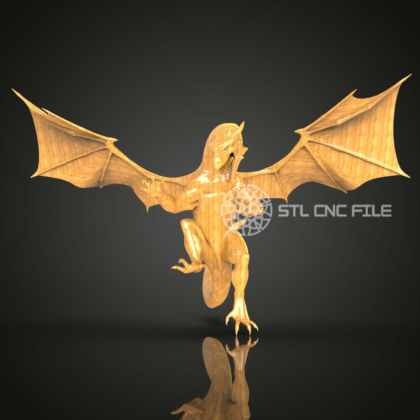 Winged Dragon STL Model for CNC Router - Artcam, Aspire Files, Wooden Art, Wall Decor CNC Design