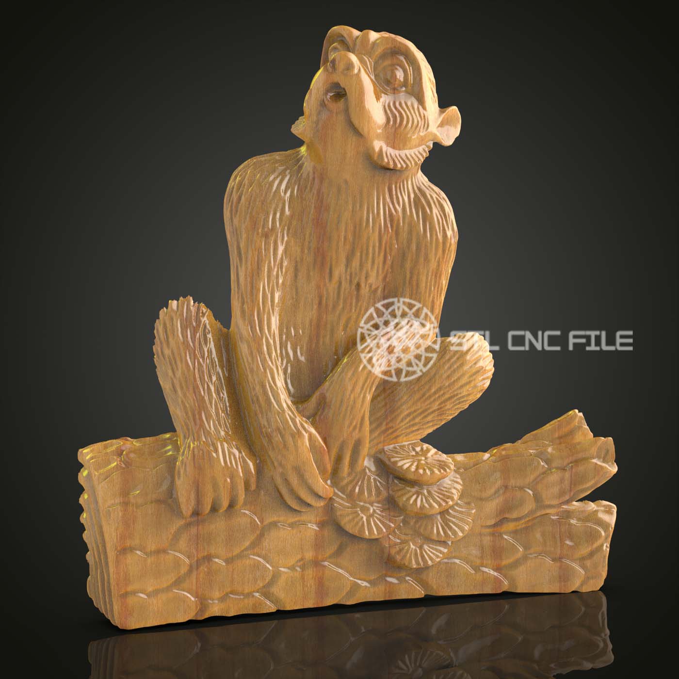 Woodland Sage - Monkey STL Model, CNC Wood Carving File, Artcam/Aspire, Rustic Cabin Decor