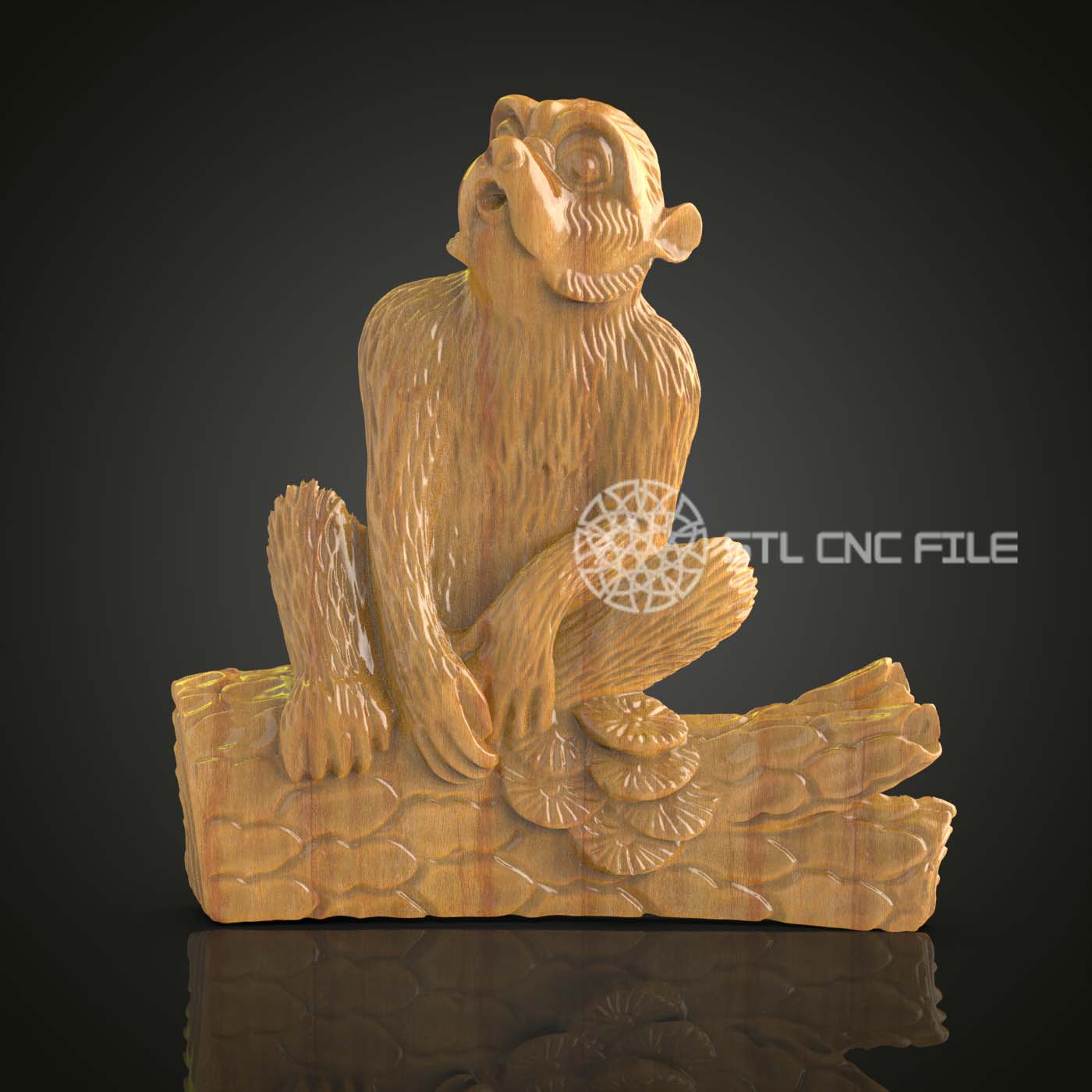 Woodland Sage - Monkey STL Model, CNC Wood Carving File, Artcam/Aspire, Rustic Cabin Decor
