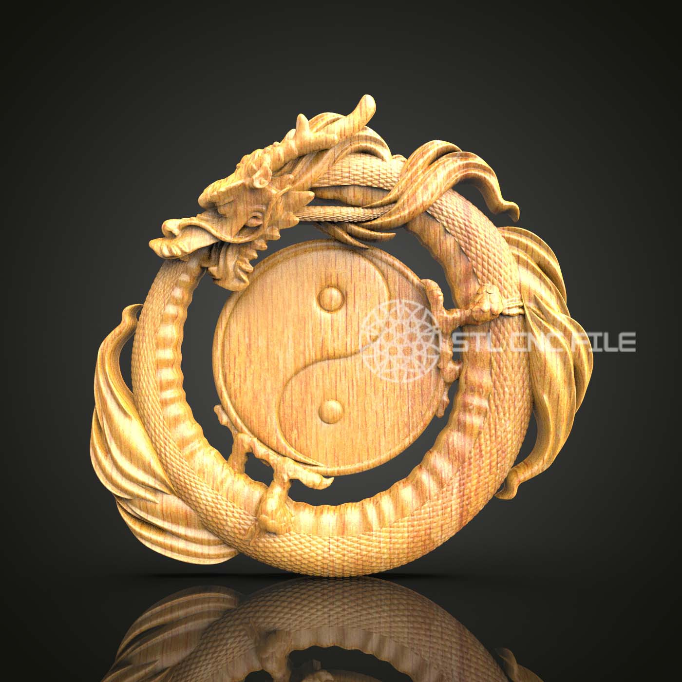 Yin yang dragon Circle STL Model - CnC Engraving, Wood Carving Design, Artcam/Aspire CNC Files, Symbolic Wall Art, Zen Decor, 3D CNC Pattern