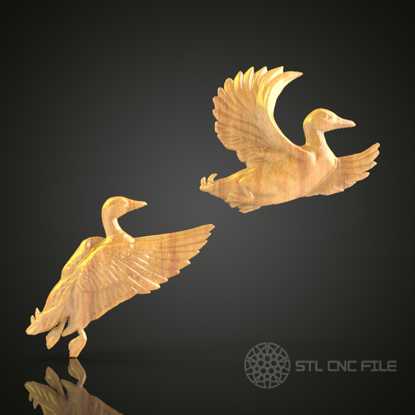 Pair of Flying Geese STL Models for CNC Router - Dynamic Wildlife Art Files