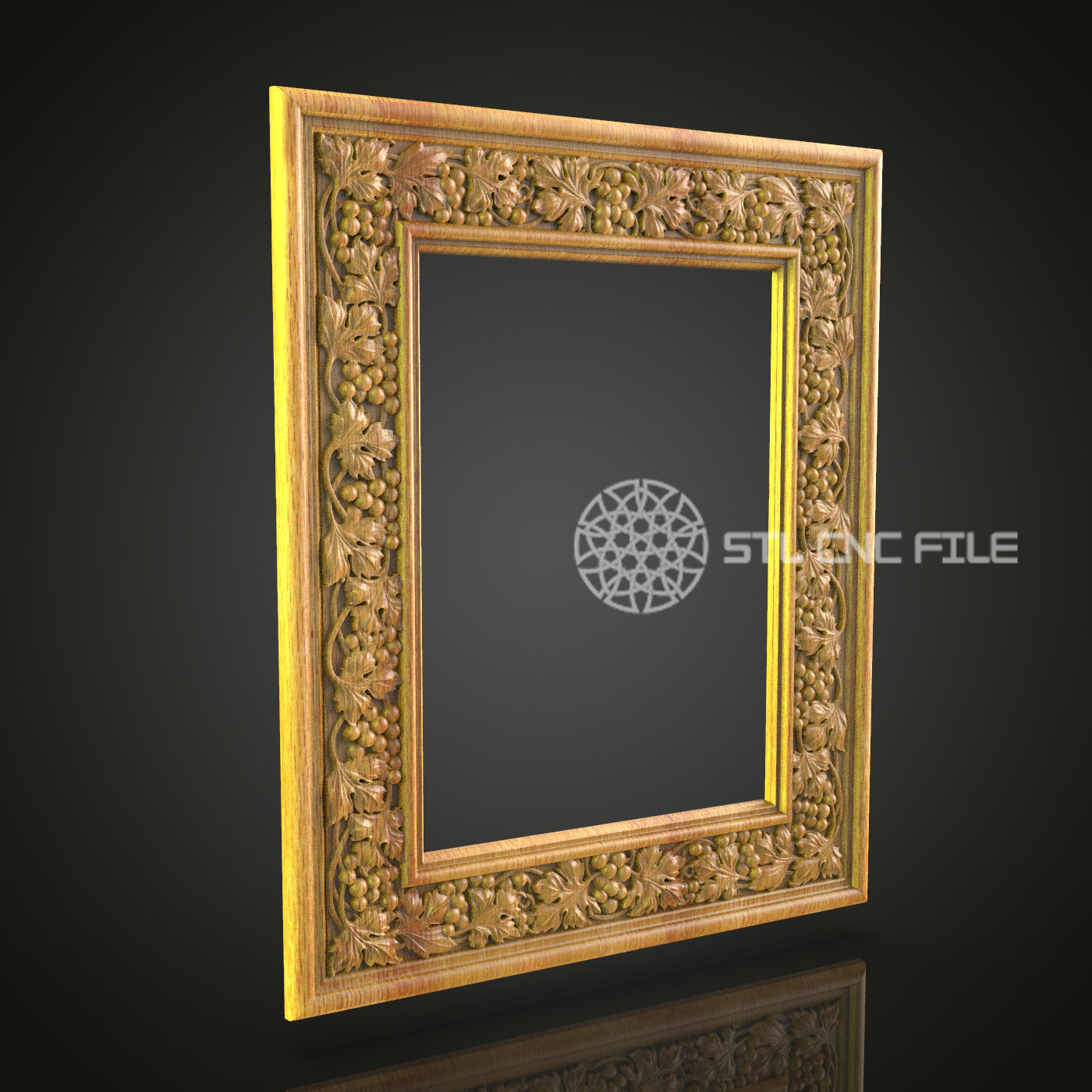 Luxurious Square Grapevine Mirror Frame STL Model, Detailed CNC Router Artwork