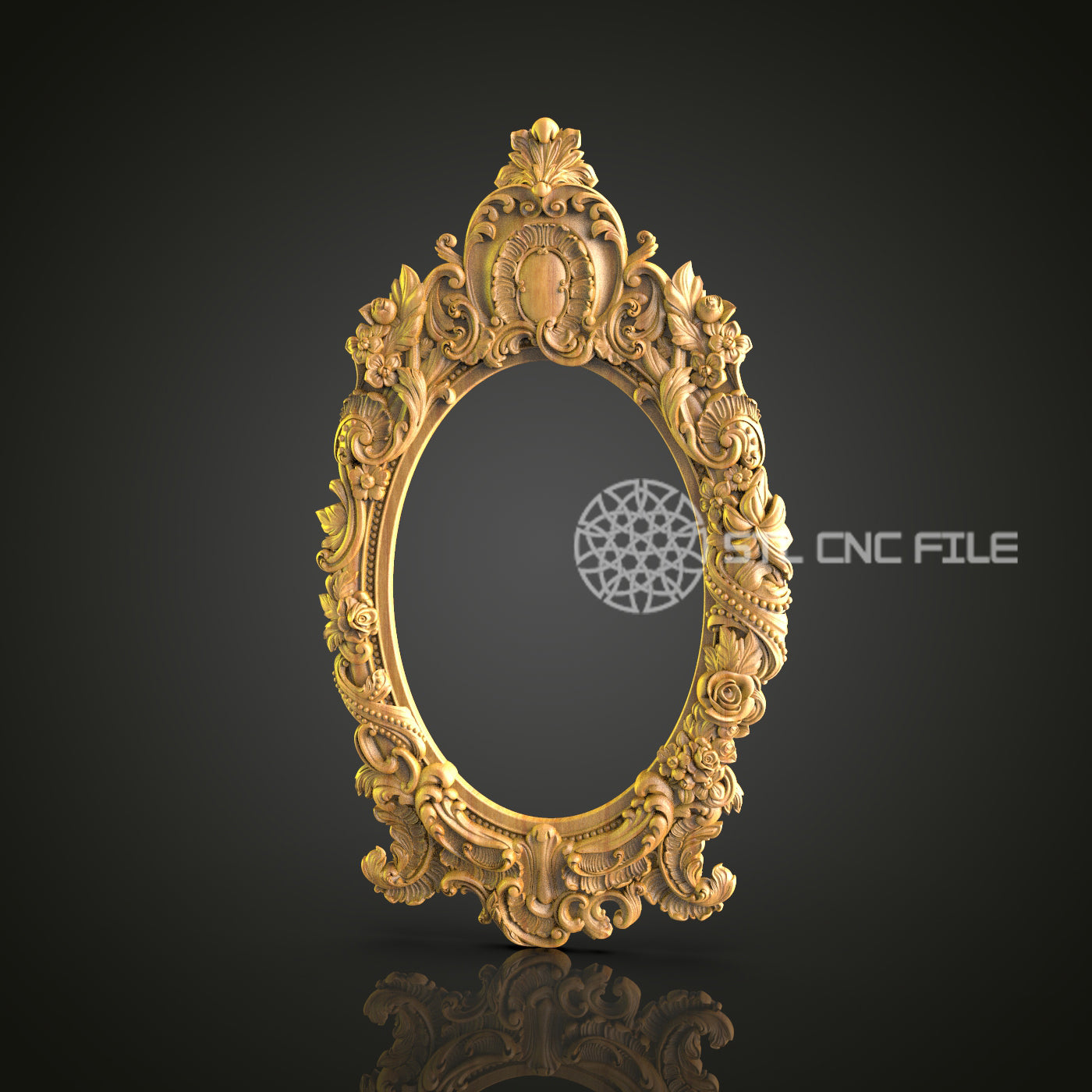 Regal Oval Baroque Mirror Frame STL File, Intricate CNC Router Design for Classic Interiors