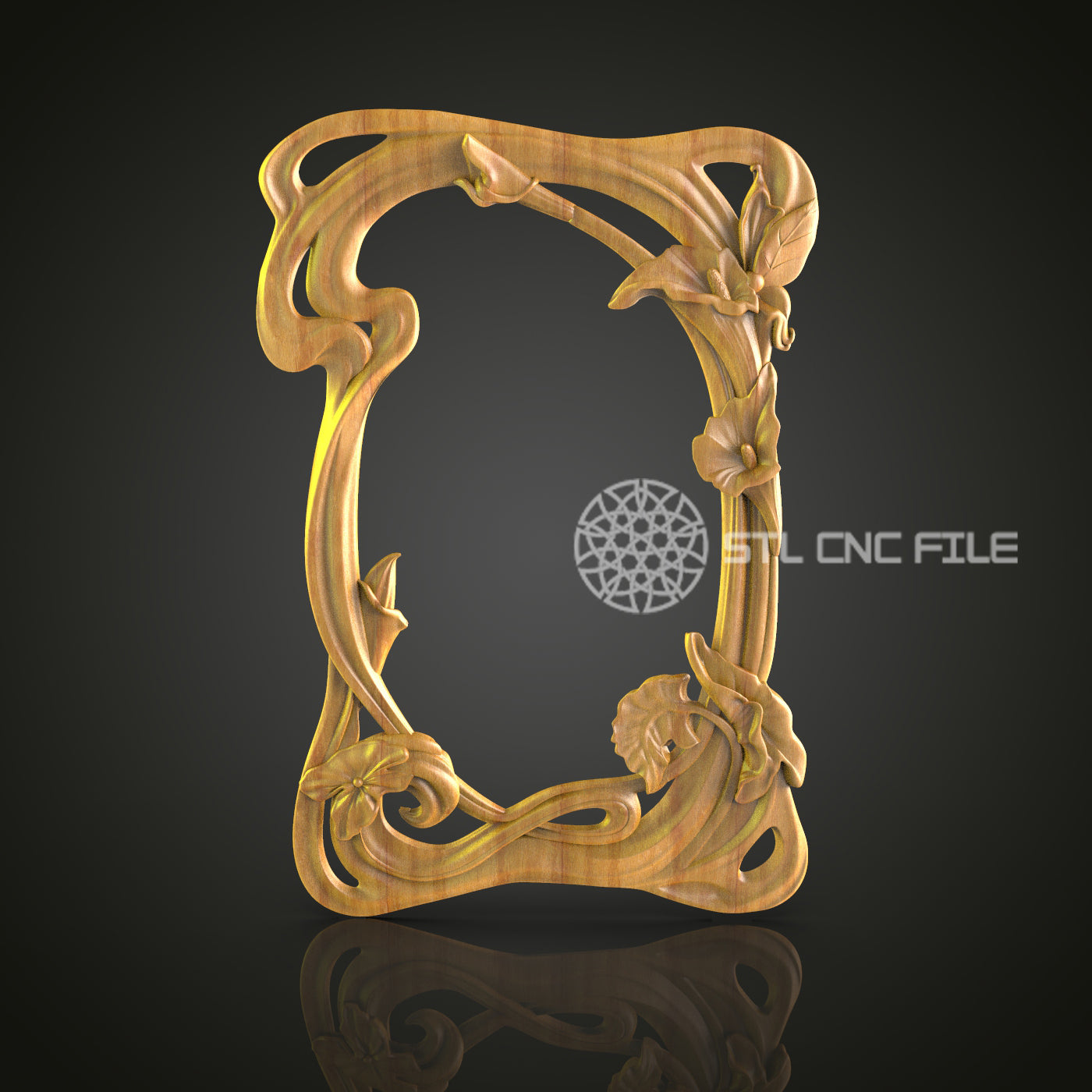 Art Nouveau Floral Vine CNC Engraved Frame - Elegant Wood Carving, Decorative Art Frame