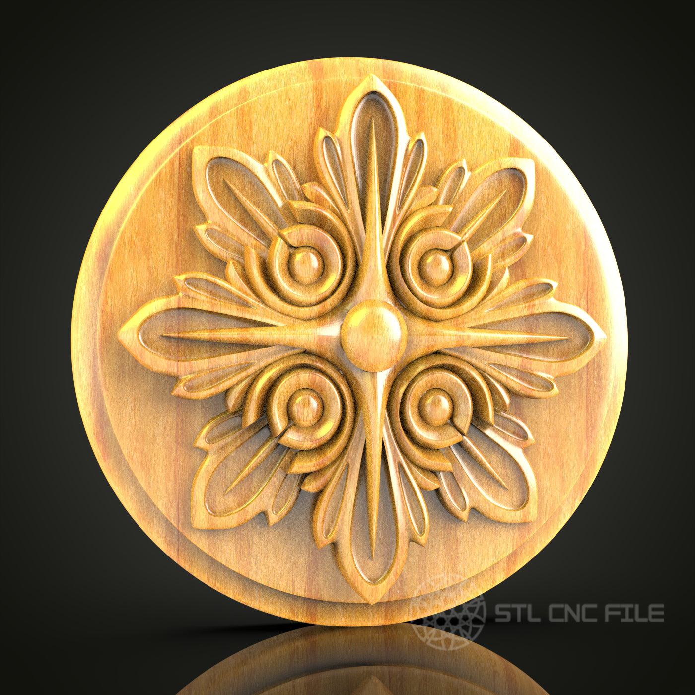 Symmetrical Floral Medallion CNC Router STL Model - Ornate Wood Carving