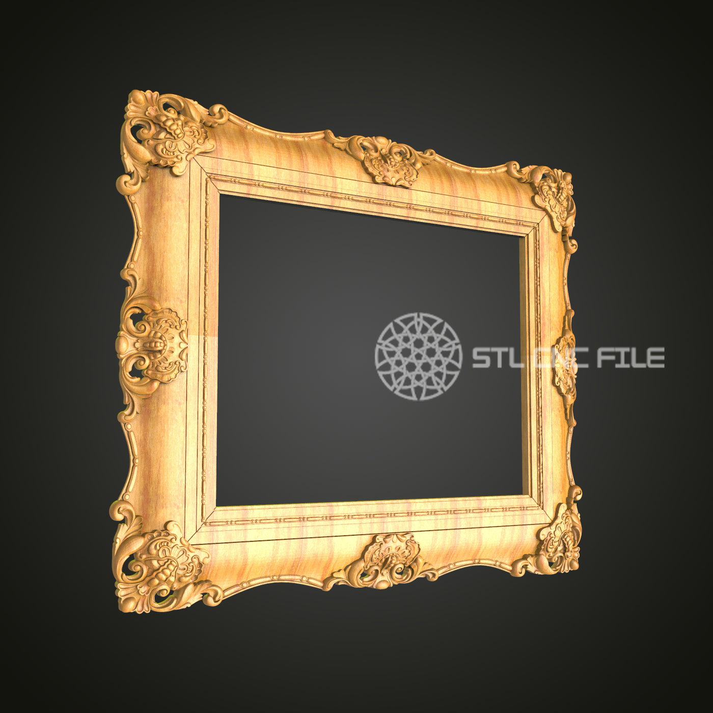 Grand Baroque Wide Mirror Frame STL Model for CNC, Majestic Wall Decor Design
