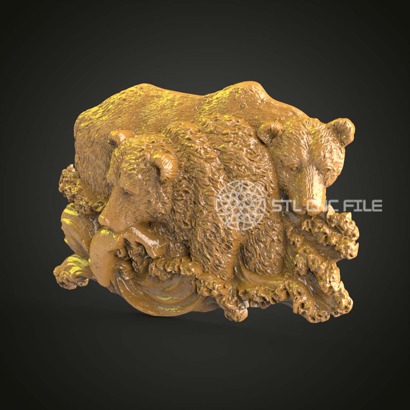 Resting Bears 3D Relief STL Model, CNC Router Engravable