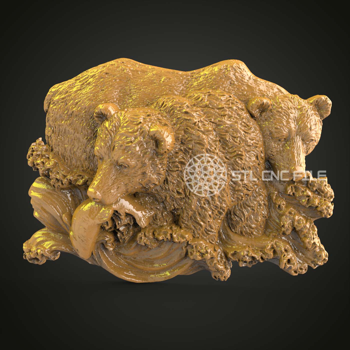 Resting Bears 3D Relief STL Model, CNC Router Engravable