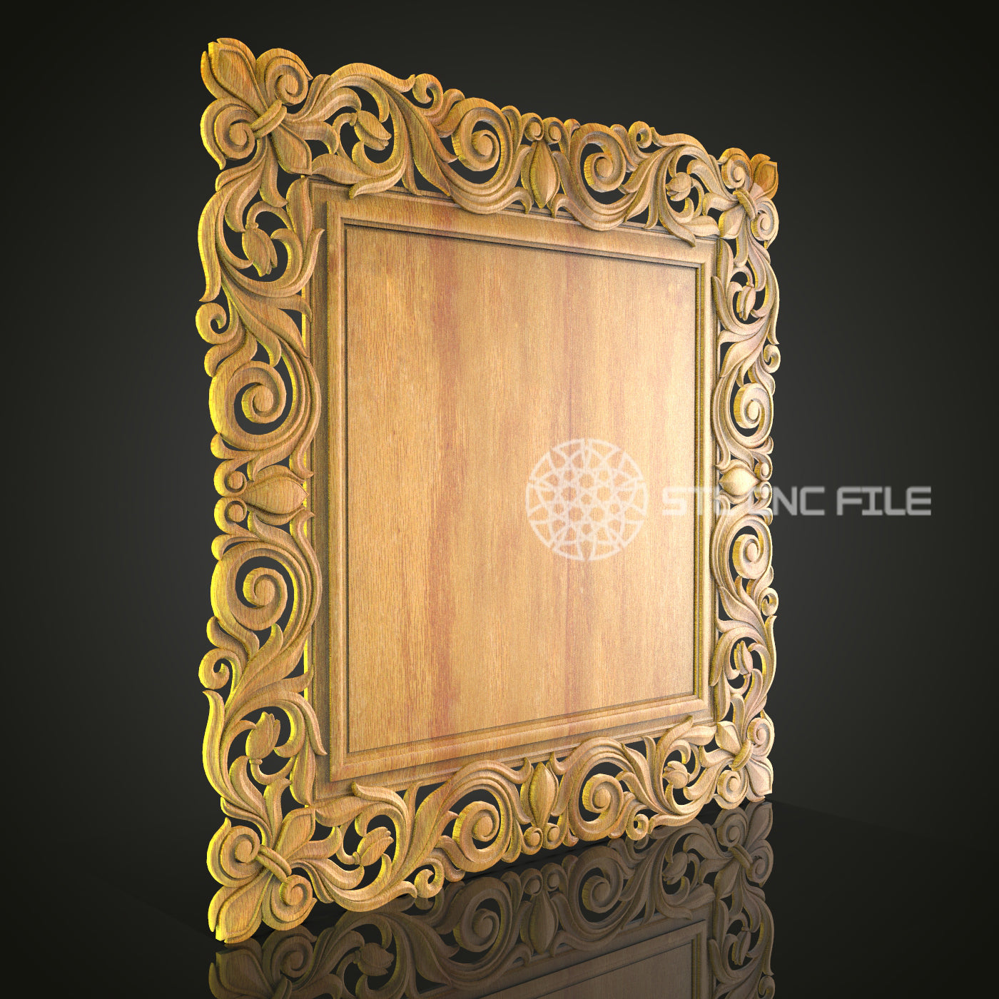 rnate Wooden Frame CNC Engraved - Exquisite Wall Decor, Detailed Floral STL Design