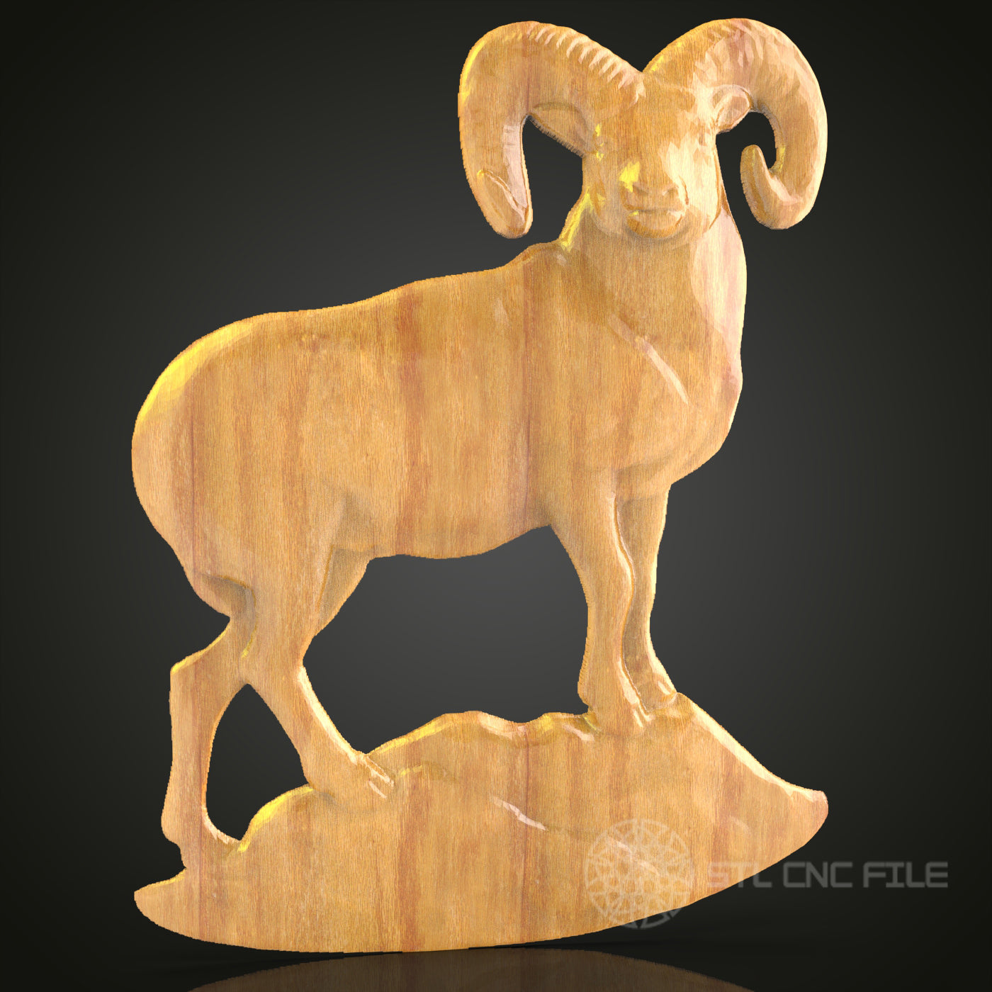 Robust Ram Wood Carving STL File for Artistic CNC Creations