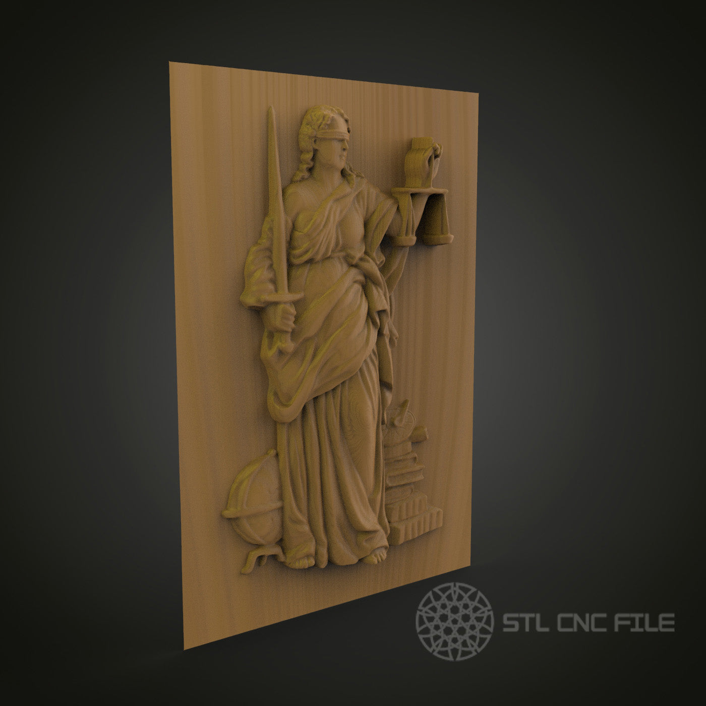 Lady Justice 3D Relief Model, CNC Carving Design, Legal Office Art, Justice Symbol Wall Decor, Woodworking CNC Files, Engraving