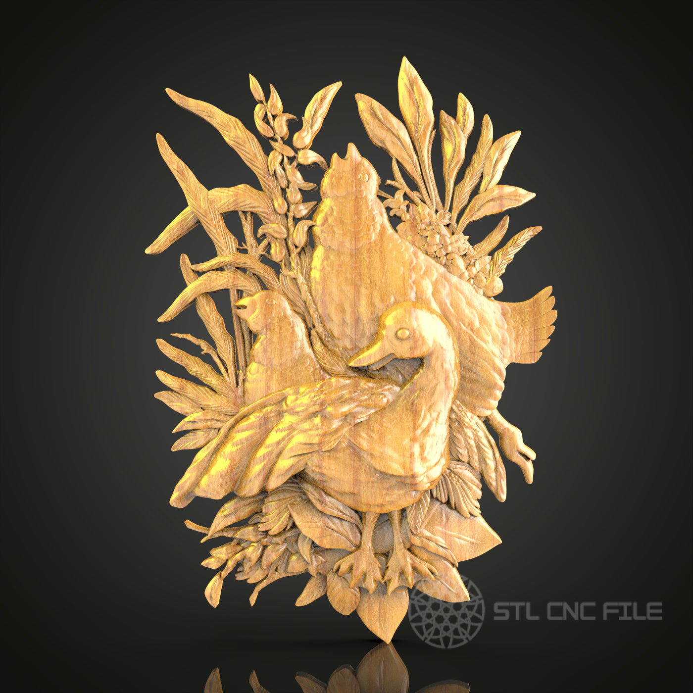 Peaceful Doves in Wheat 3D STL Model for CNC Router - Serene Wood Wall Art, CNC Files for Artcam, Aspire