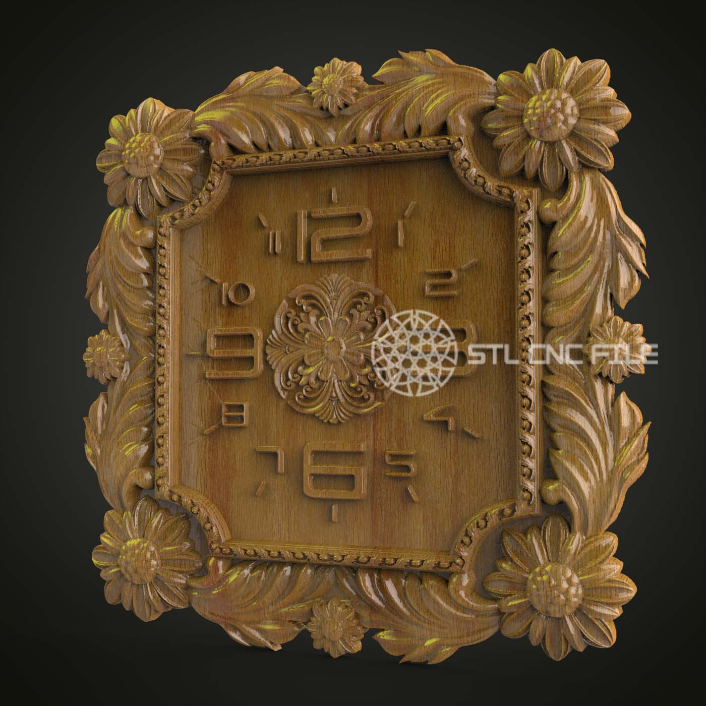 Floral Elegance Clock STL Model for CNC Engraving - Artcam Aspire Files for Botanical Timepiece, Wood Art Wall Decor