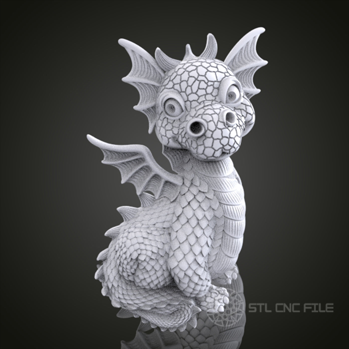 Adorable Dragon 3D Model for CNC Router, Artcam, Aspire, Wall Decor, STL File, Compatible with 3D Printers