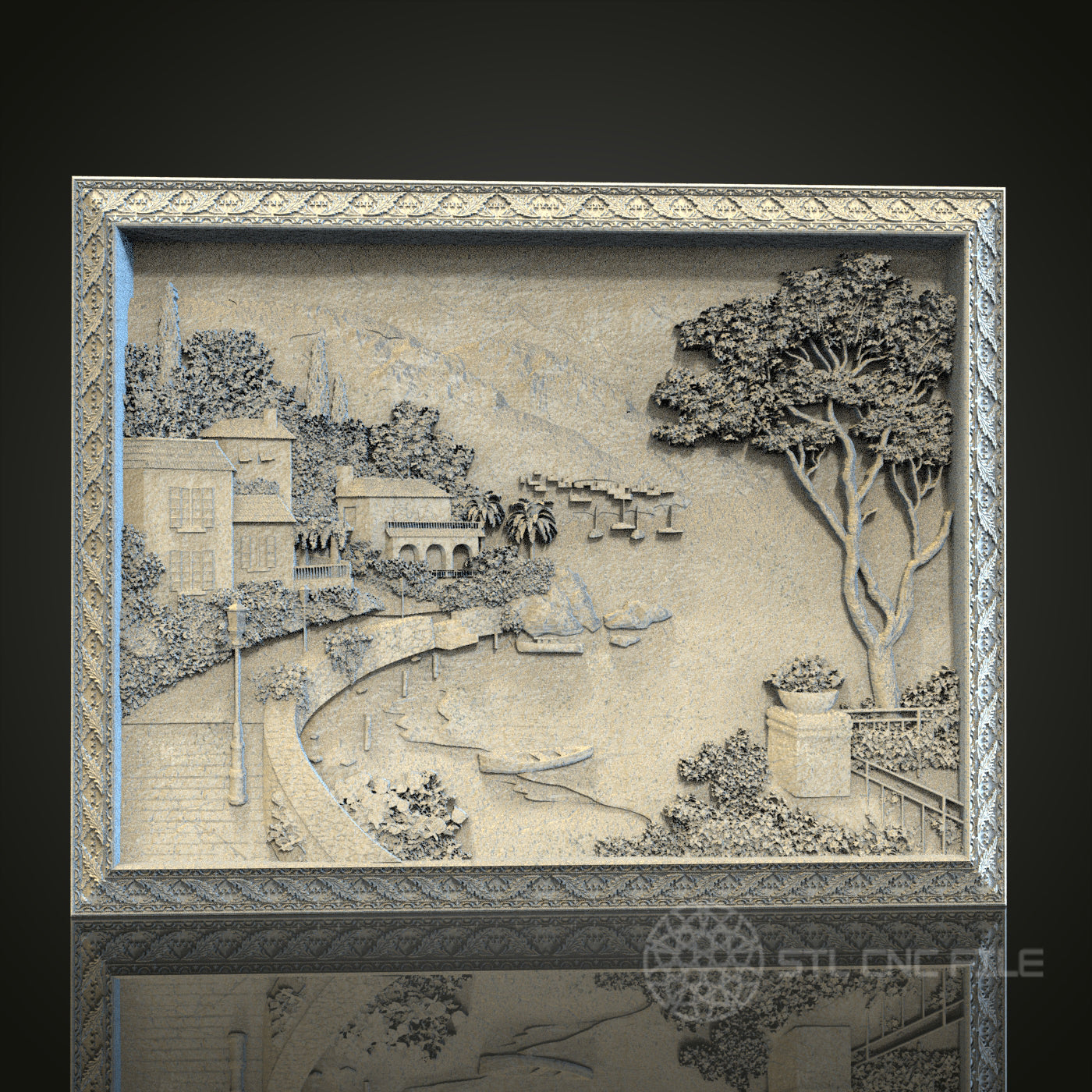 Mediterranean Coastal Village Relief | STL Model for CNC Router, 3D Printer | Aspire, Artcam, CNC Files
