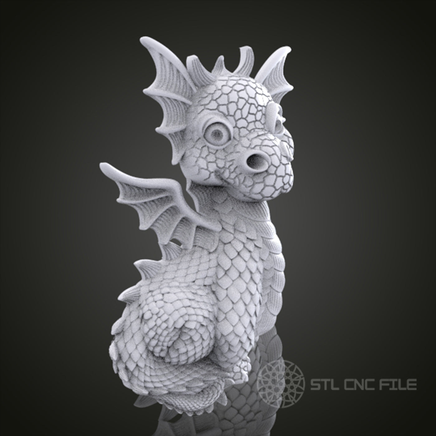 Adorable Dragon 3D Model for CNC Router, Artcam, Aspire, Wall Decor, STL File, Compatible with 3D Printers
