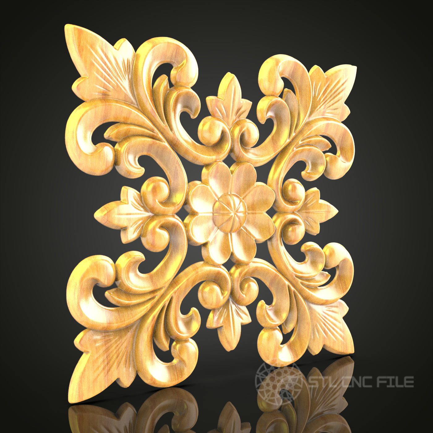 Symmetrical Floral STL Model for CNC Router, Compatible with Artcam, Aspire - Intricate Wood Carving Decor