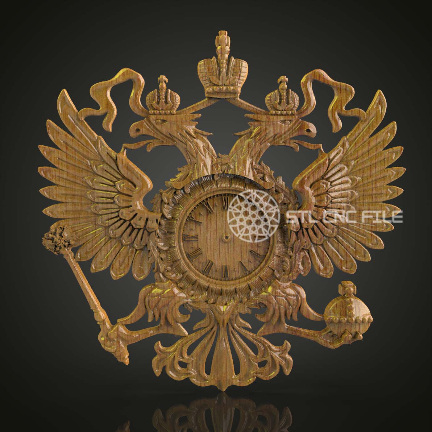 Regal Eagle Crest Clock, STL Model for CNC Engraving, Artcam and Aspire Compatible, Wood Wall Art