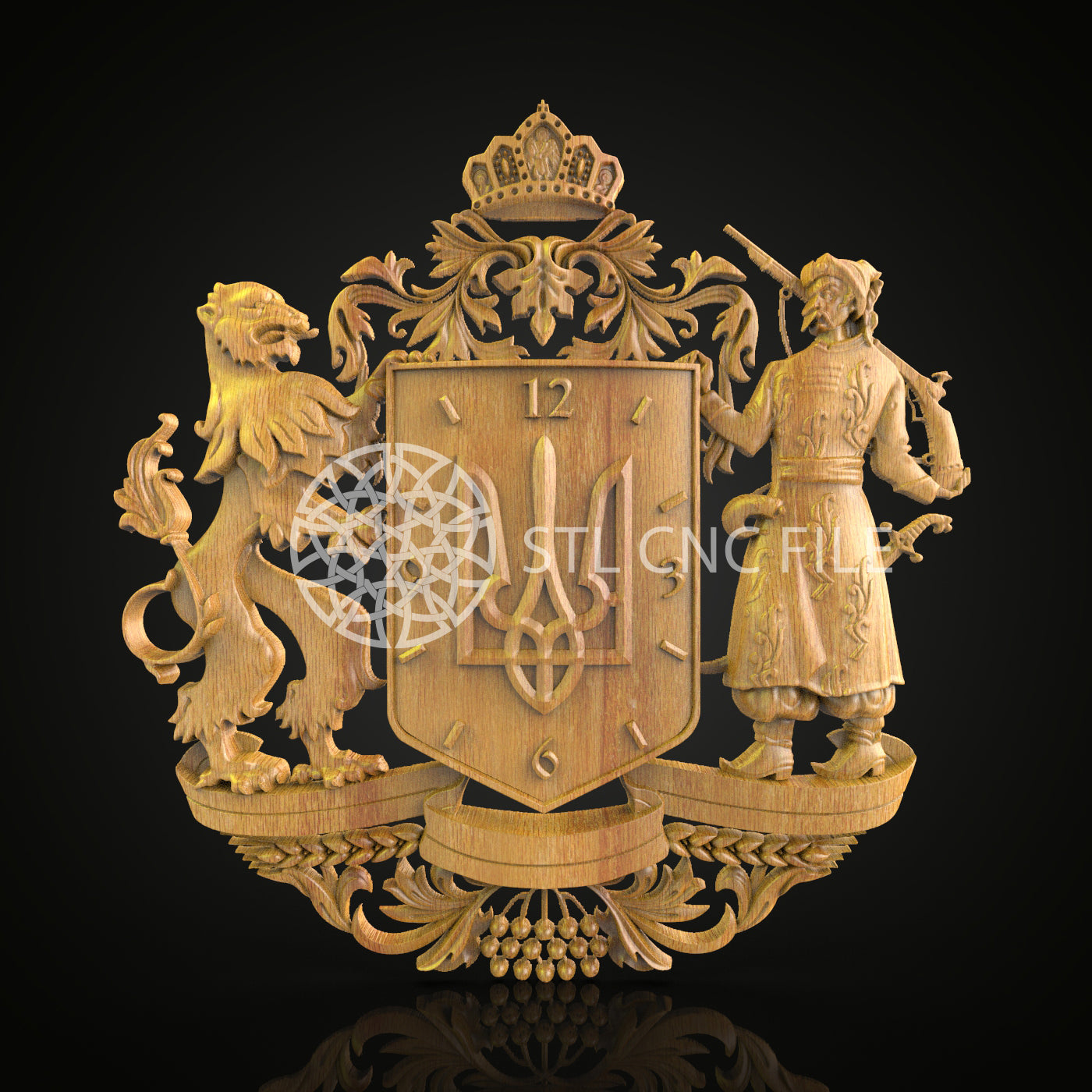 3D Clock Crest STL Model for CNC, Wood Carving Wall Art, Ornamental Timepiece, Router Engraver File