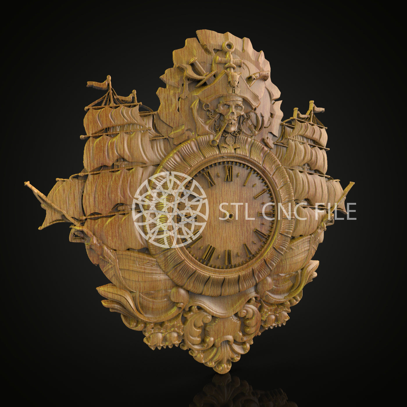 Nautical Fleet 3D STL Clock Model - CNC Carving Art, Maritime Ship Design, Artcam & Aspire, Wooden Wall Decor, Sea Explorer Timepiece