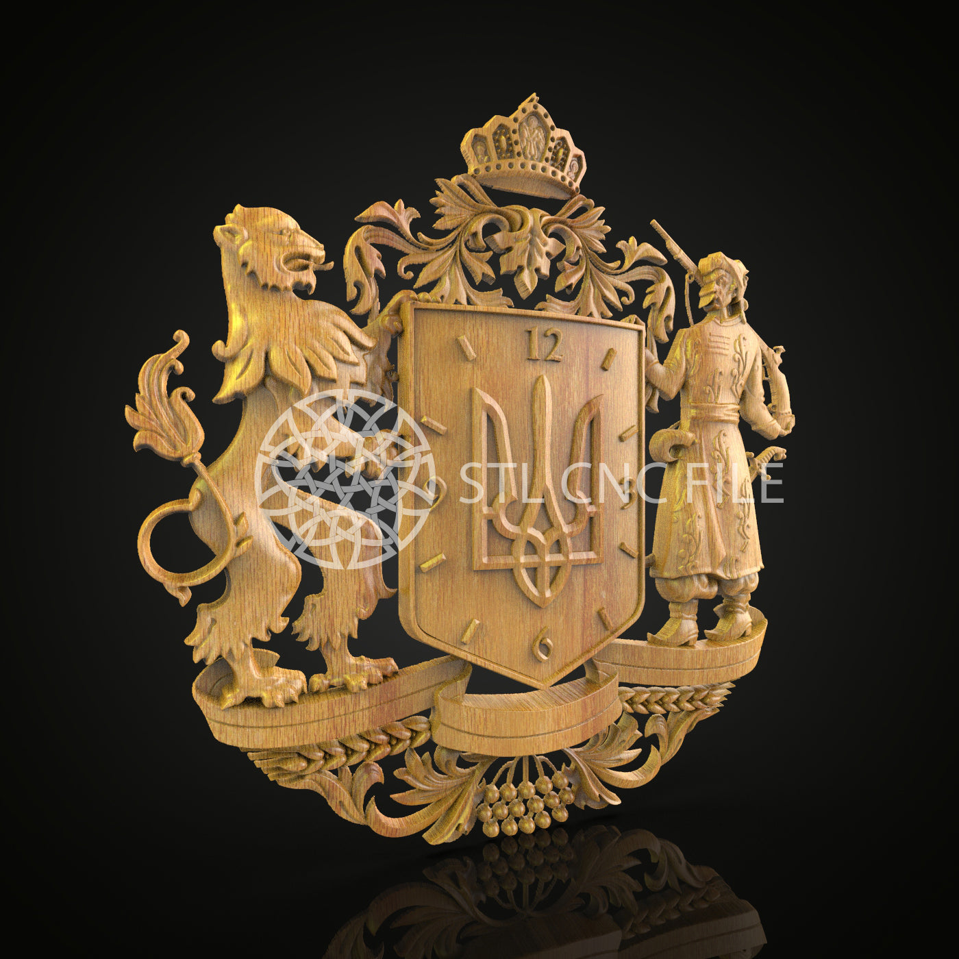 3D Clock Crest STL Model for CNC, Wood Carving Wall Art, Ornamental Timepiece, Router Engraver File