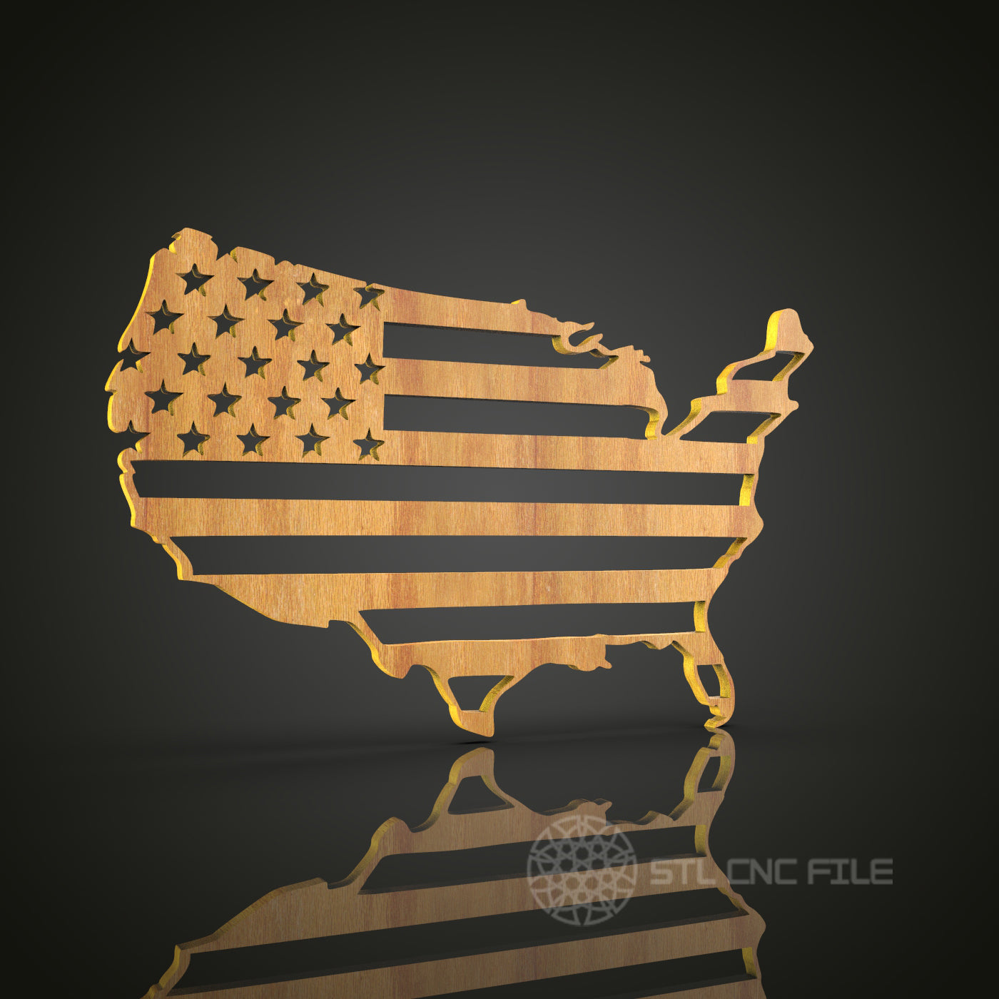 American Flag within USA Map STL Model for CNC Router Engraver, Wall Decor Artcam Aspire CNC Files