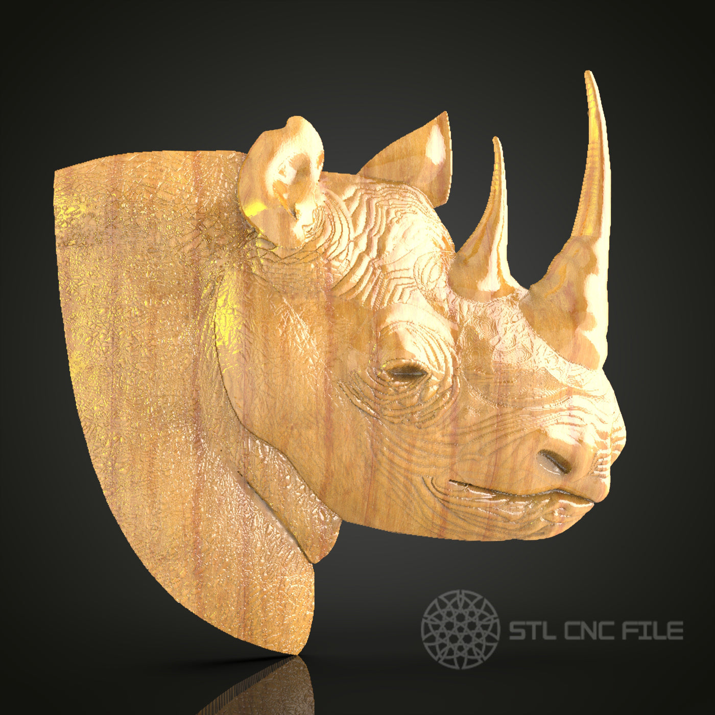 Mighty Rhino Head – CNC Router STL Model for Majestic Wood Sculpture