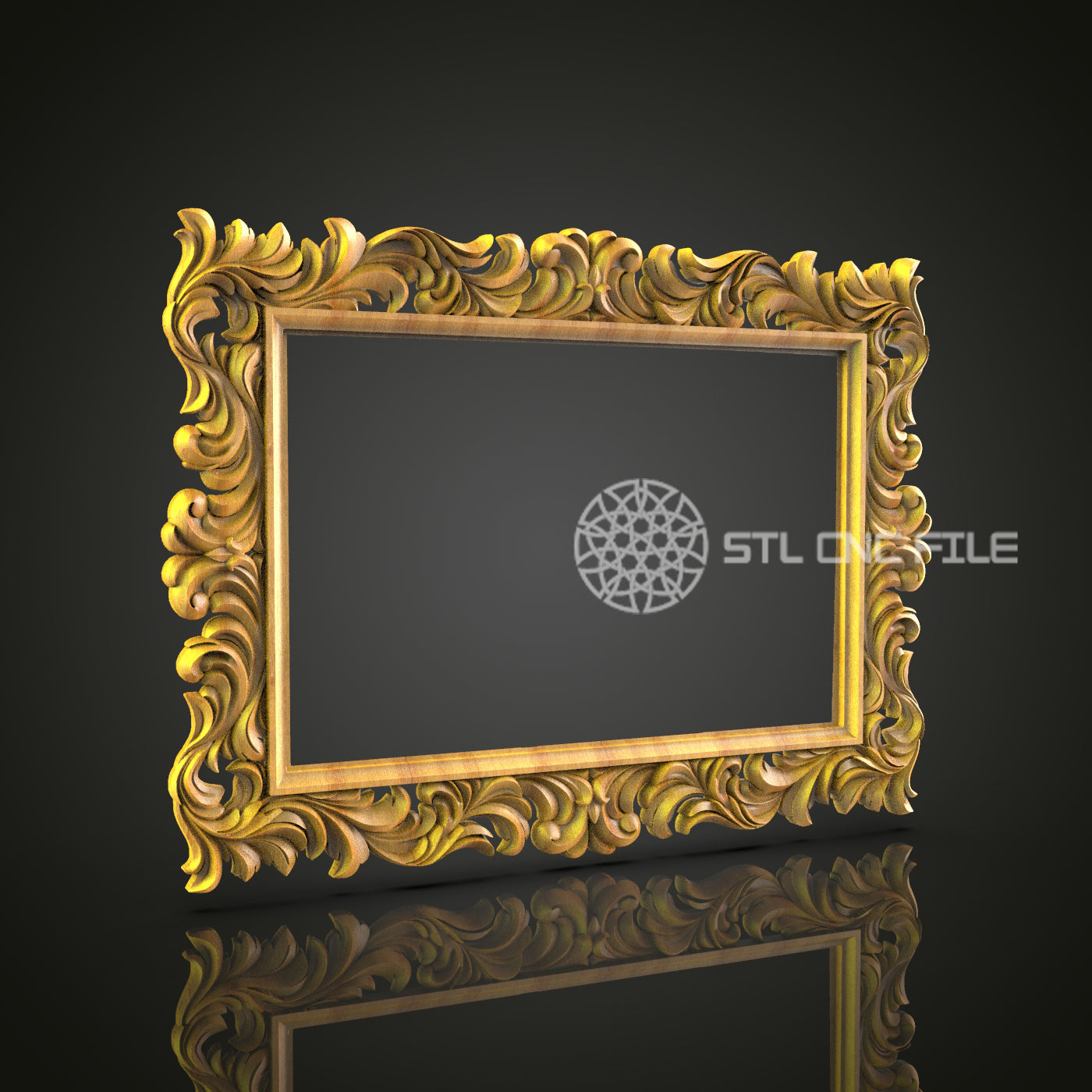 Flamboyant Golden Swirl Frame 3D Model for CNC - Artcam, Aspire, STL Files
