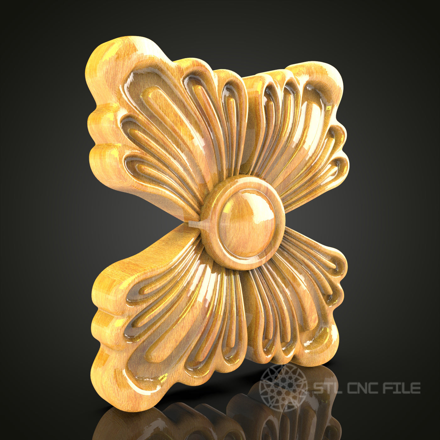Radiant Floral Medallion CNC Router STL Model - Classic Wood Carving Design